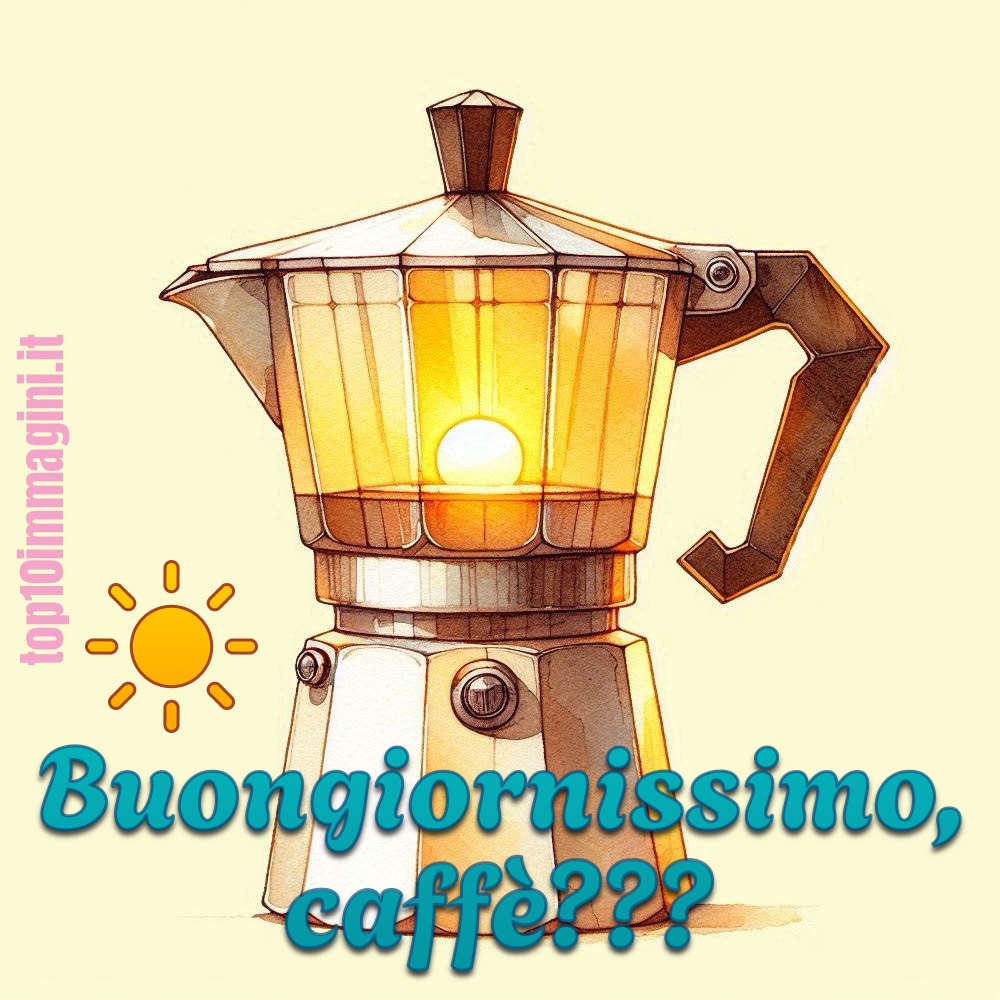 Una caffettiera con dentro l'alba di un nuovo giorno. Condividila per augurare buongiorno a tutti i tuoi amici!