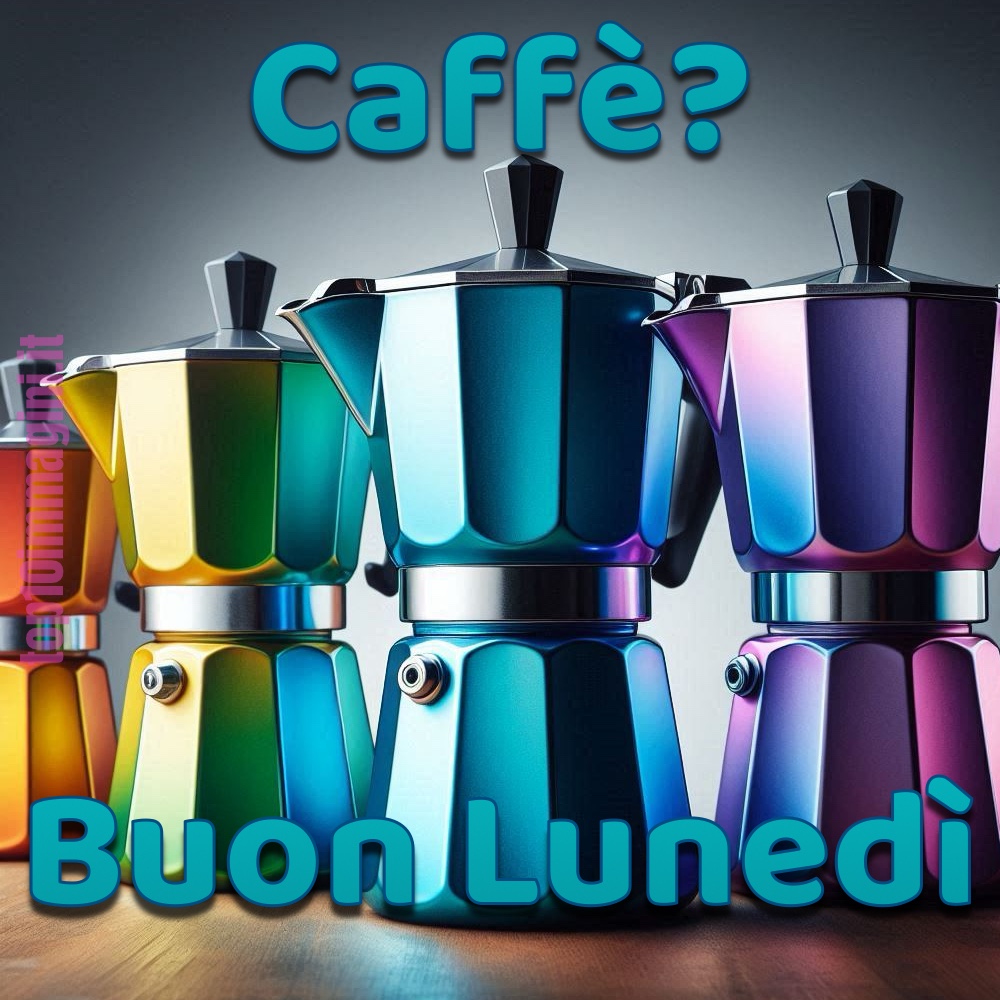 buon caffè e buon Lunedì con caffettiere di diversi colori